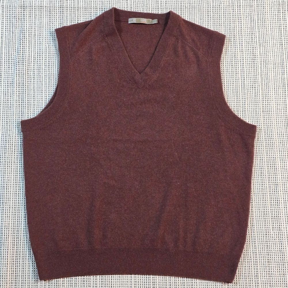 Raffi Cashmere V-Neck Men's Brown Vest Size L Soft Cozy Classic Business Casual